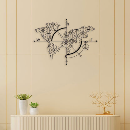 World Map With Direction Metal Wall Art