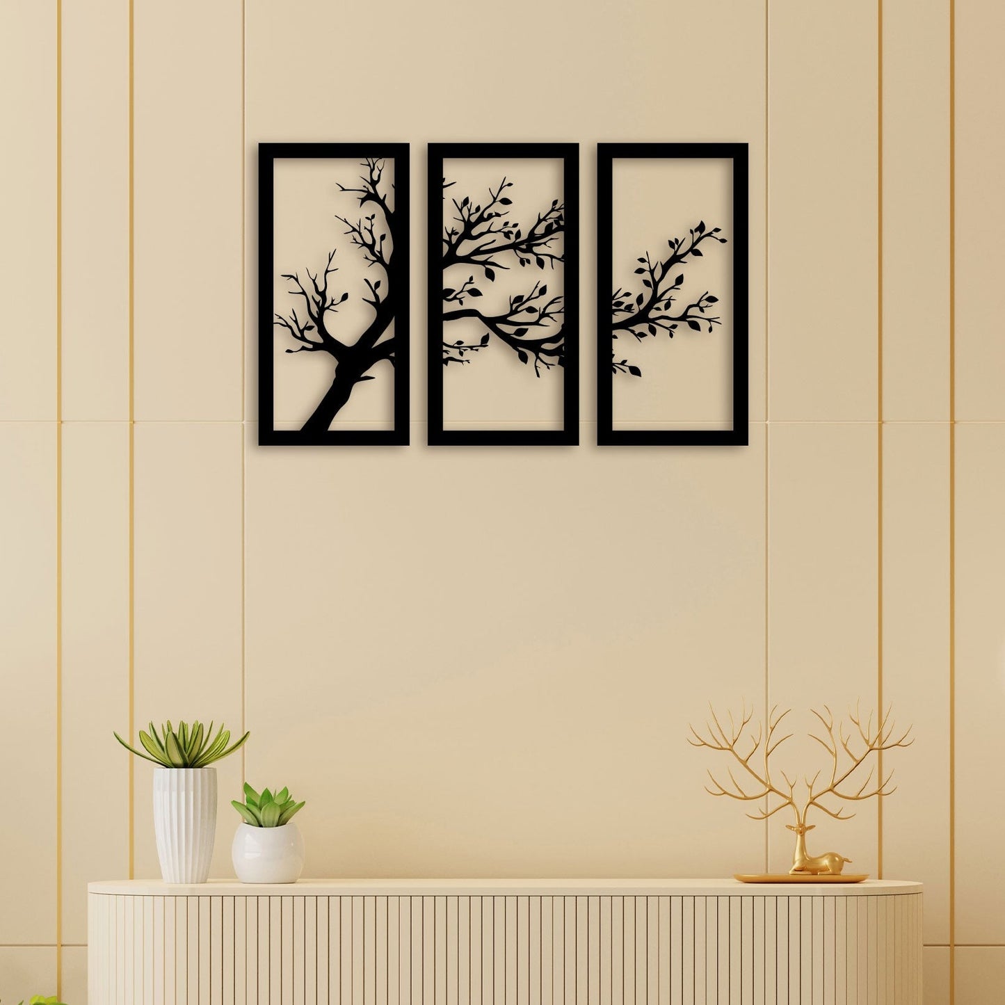 3 Piece Dired Tree Metal Wall Art