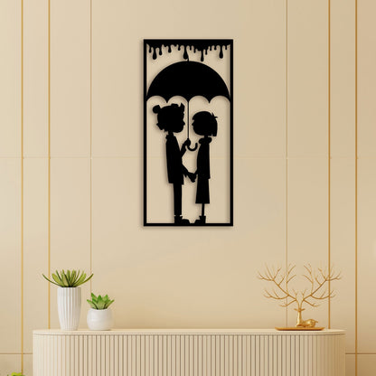 Couple with Umbrella Metal Wall Art