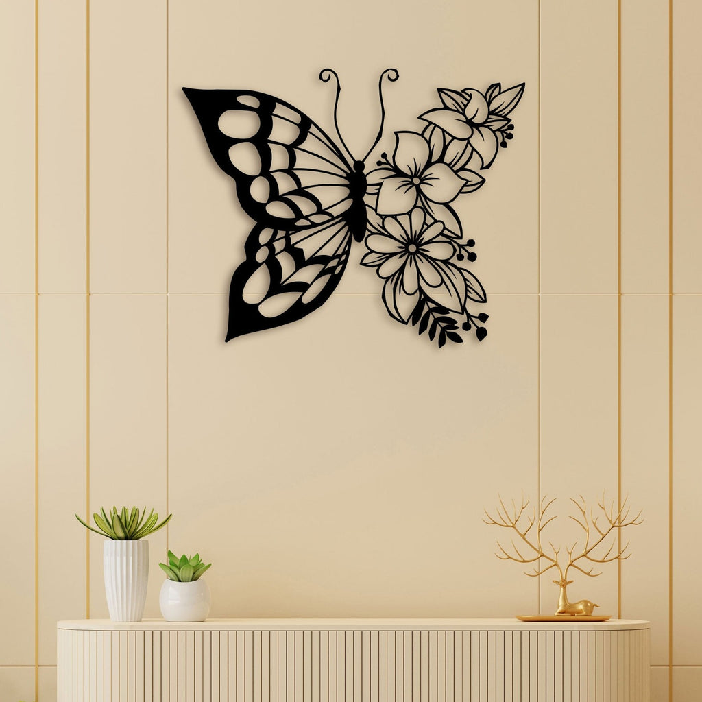 Flowers Butterfly Metal Wall Art