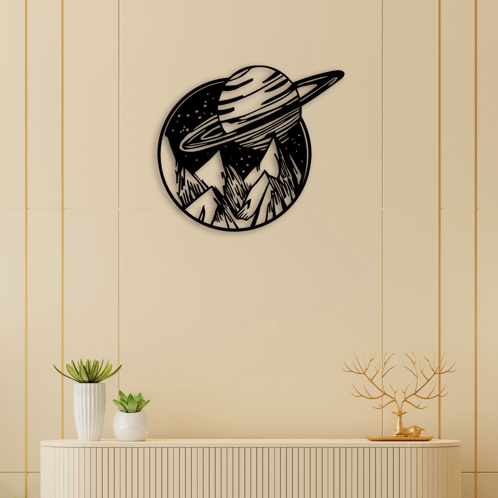 Planet on Mountain Metal Wall Art