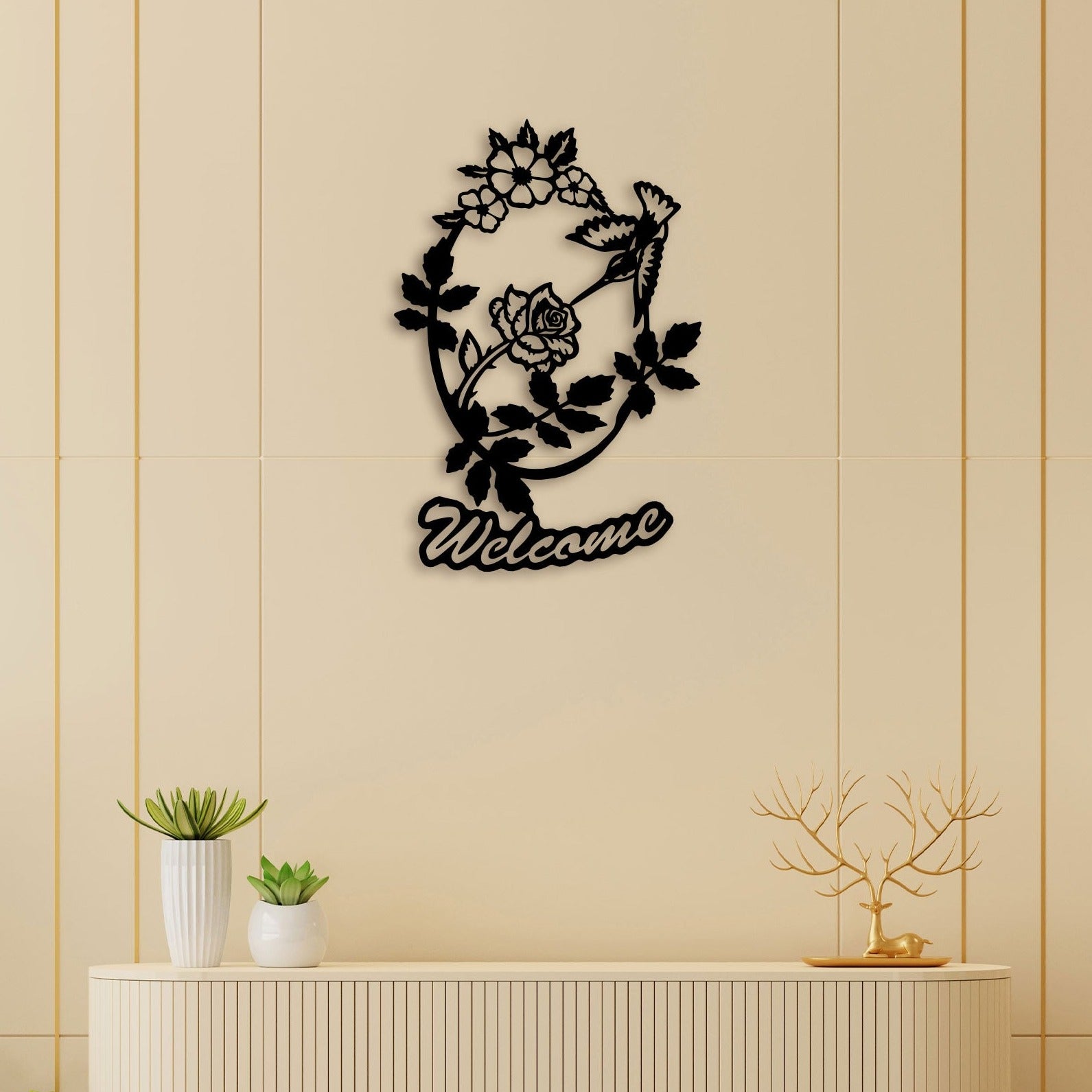 Welcome With Flower Metal Wall Art 1