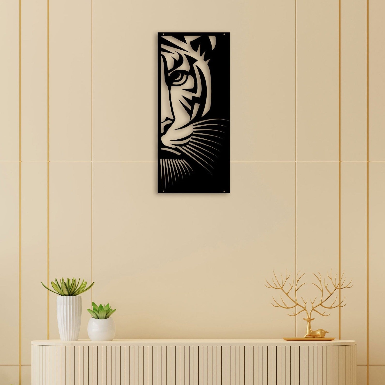 Half Tiger Face Metal Wall Art