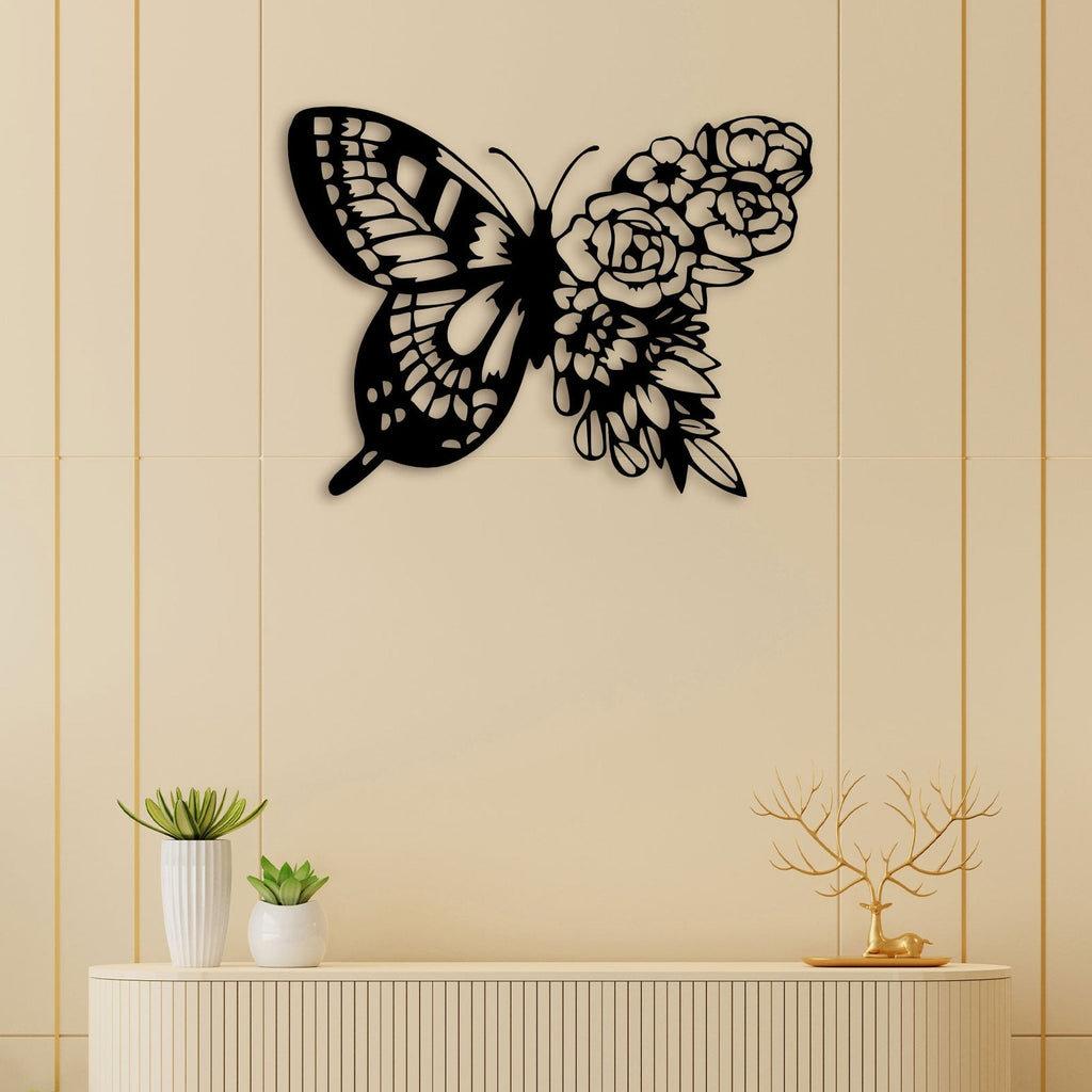 Rose Butterfly Metal Wall Art 1