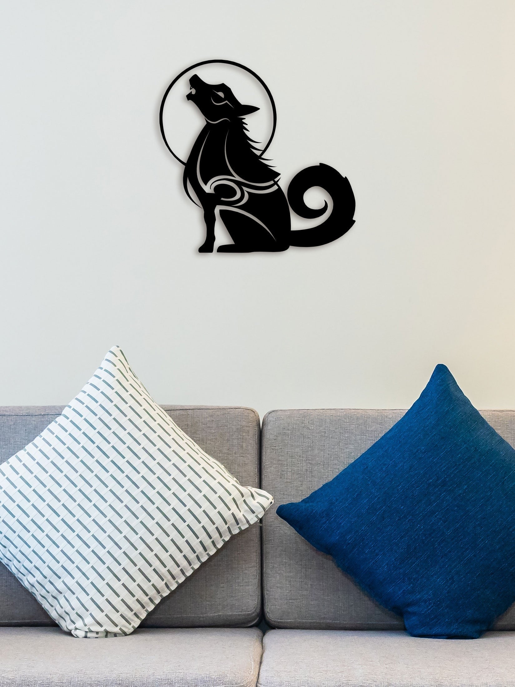 Wolf on Moon Metal Wall Art 1