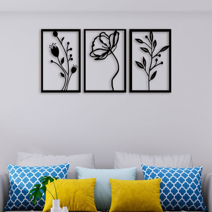 3 Piece Flower Set Metal Wall Art 3