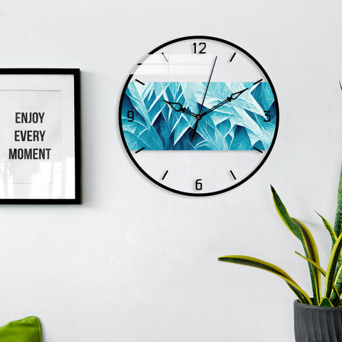 Abstract Blue Leaves Printed Acrylic Wall Clock