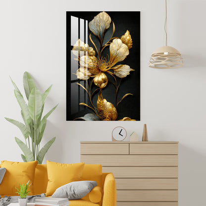 Classic Golden & Black Shade Floral Acrylic Wall Art