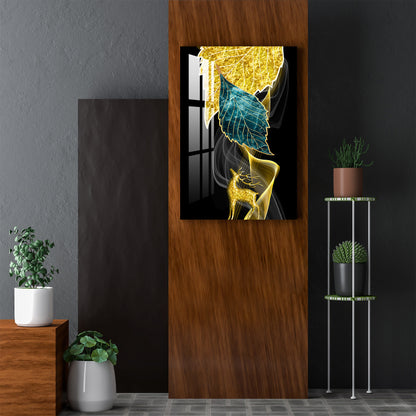 Leaves with Golden Deer Acrylic Wall Art