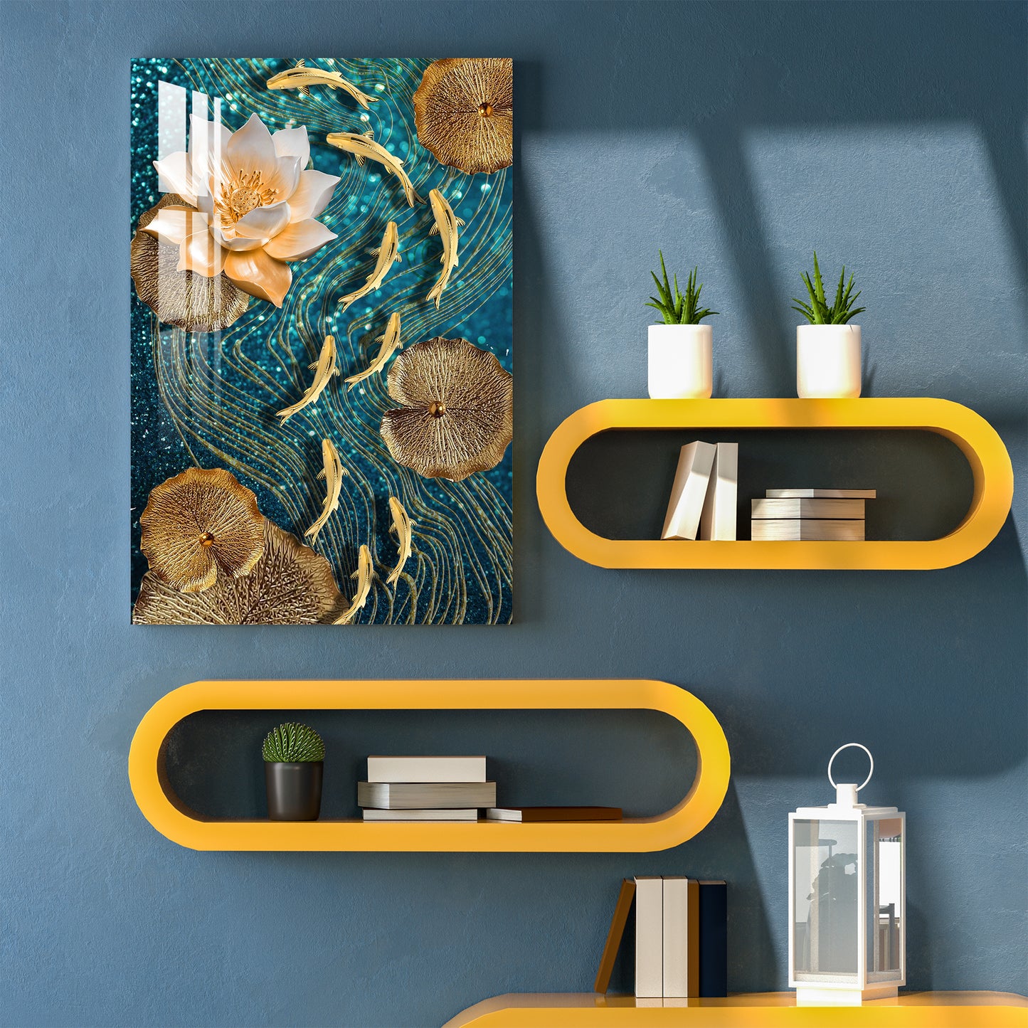 Modern Lotus With Koi Fish Acrylic Wall Art