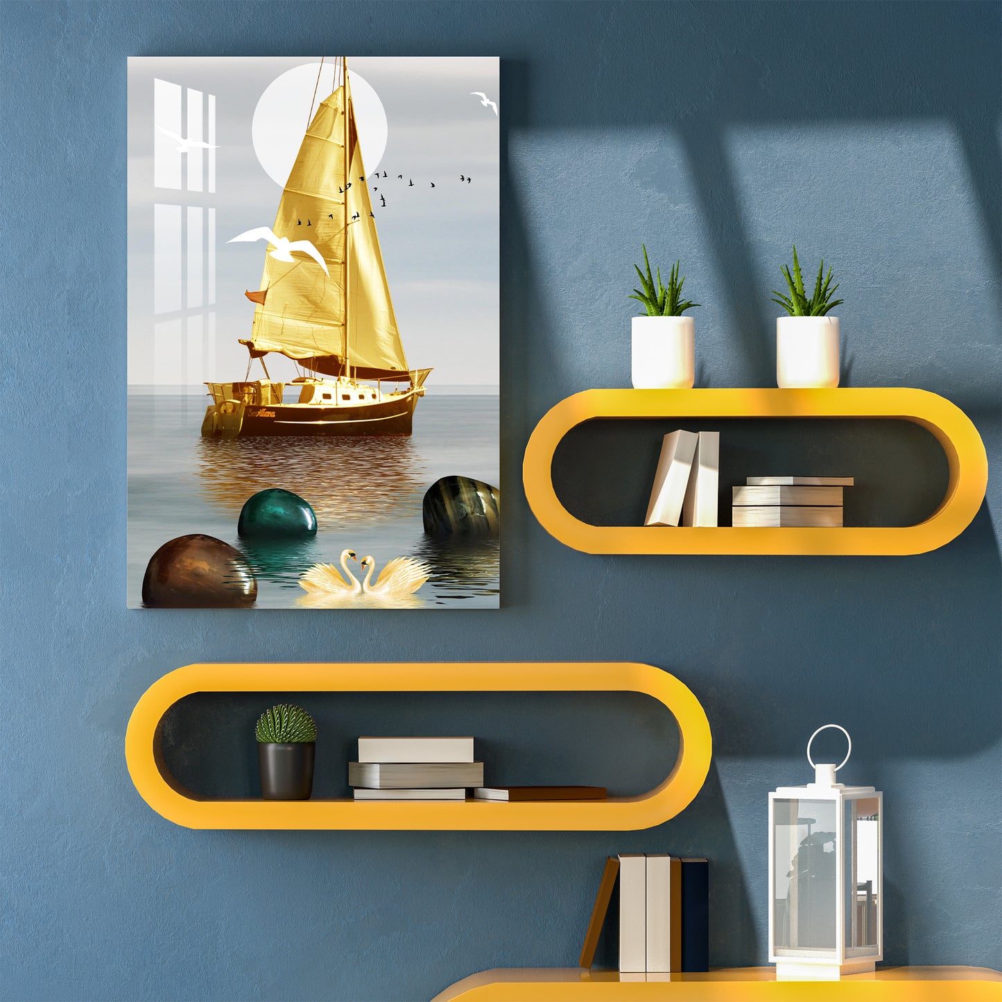 Golden Ship Acrylic Wall Art