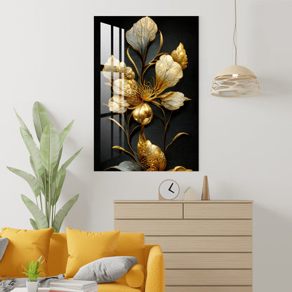 Classic Golden & Black Shade Floral Acrylic Wall Art - 29.5X20 inches / 8MM (Premium)