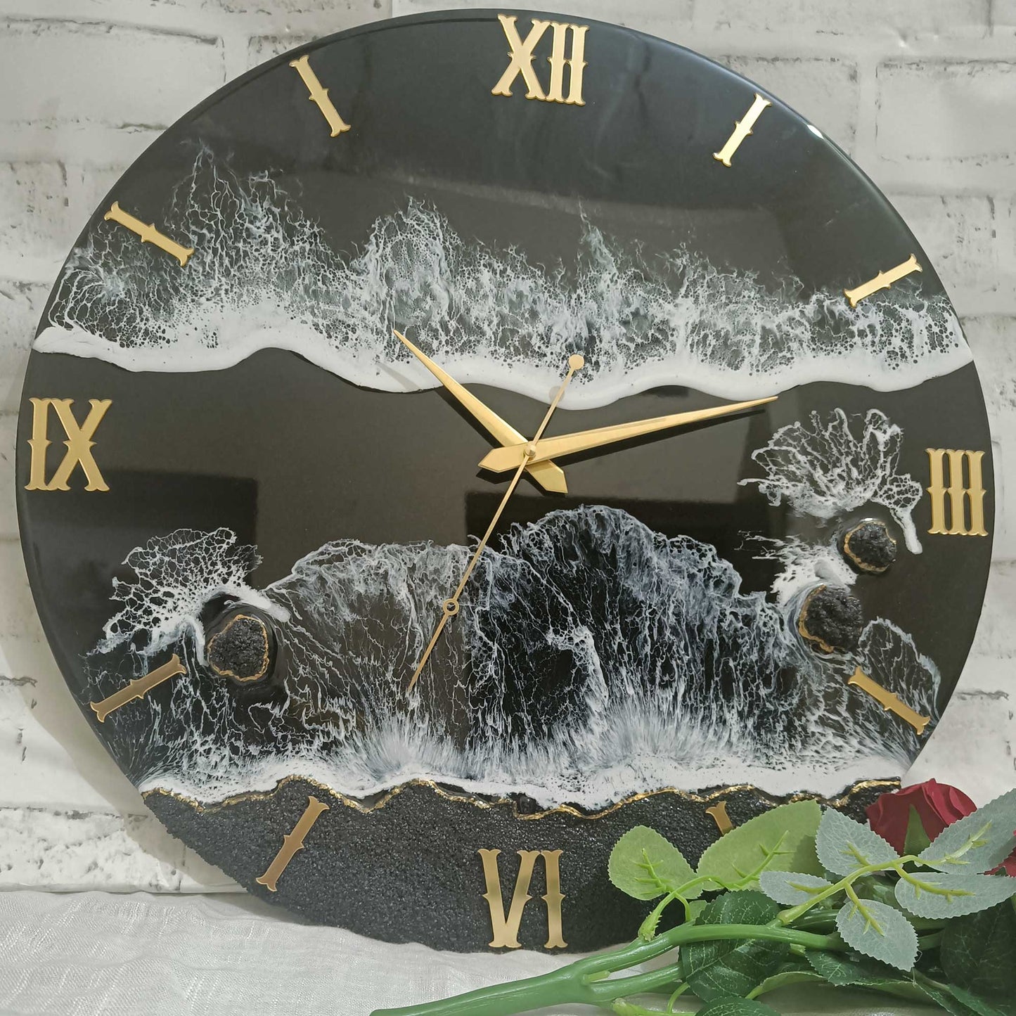 Black Beach View Epoxy Resin Wall Clock