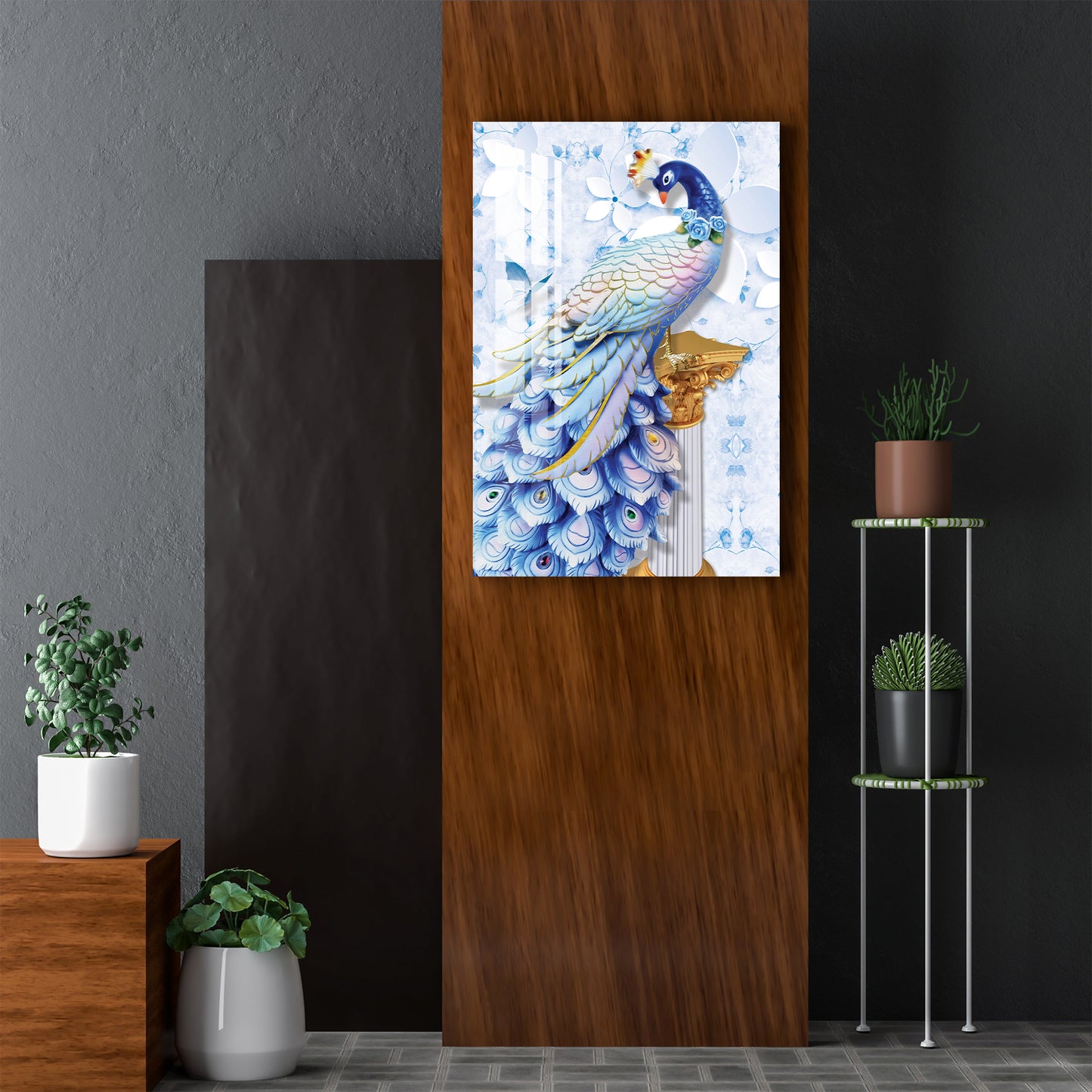 Peacock with Icy Blue Feather Acrylic Wall Art