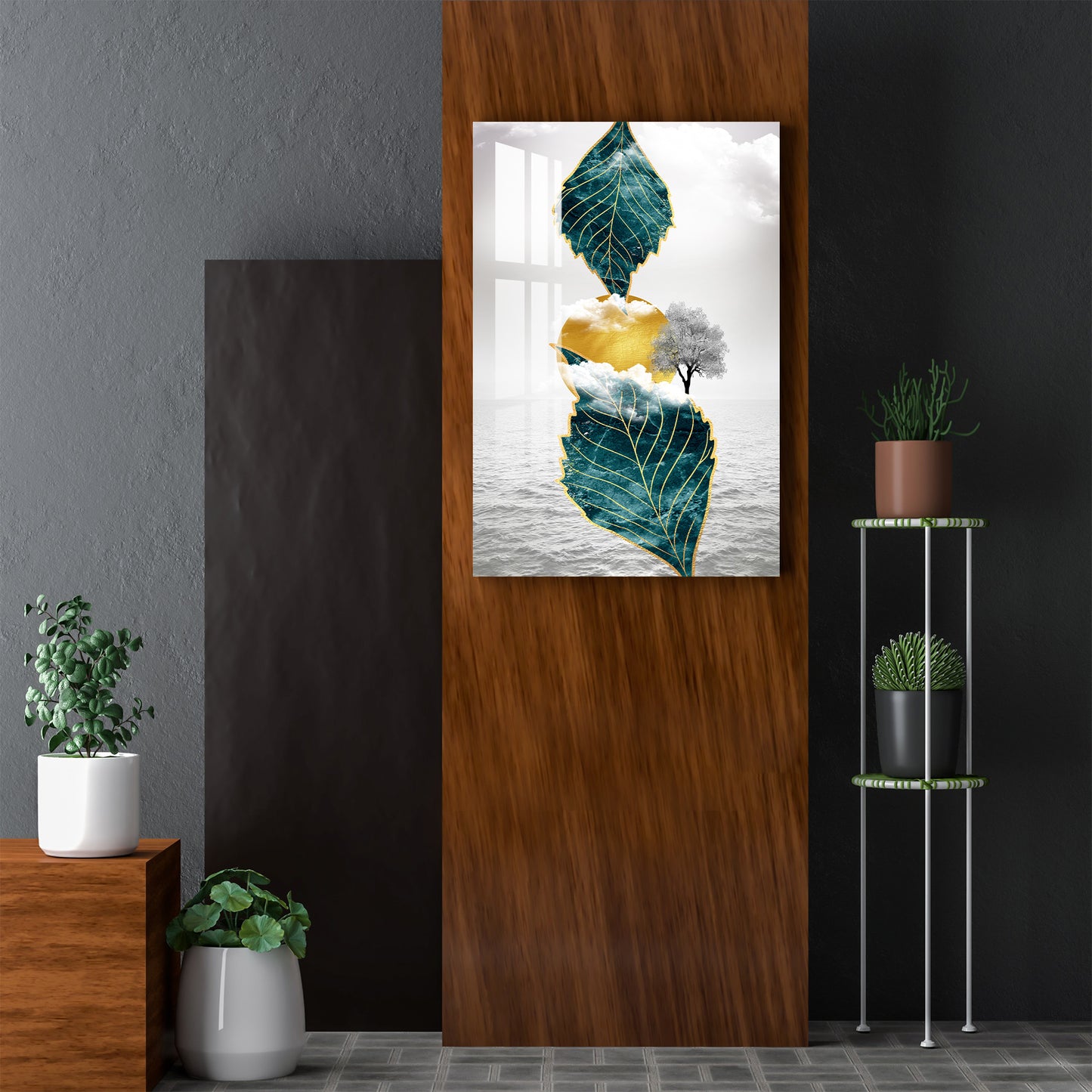 Leaves with Sun Acrylic Wall Art