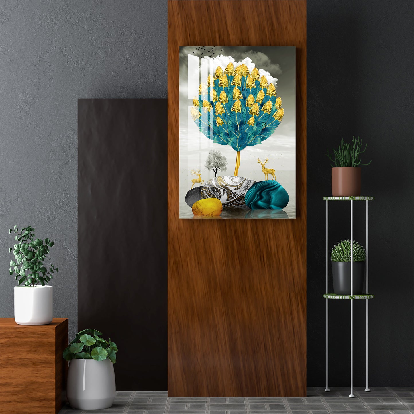 Blooming Golden Tree Acrylic Wall Art