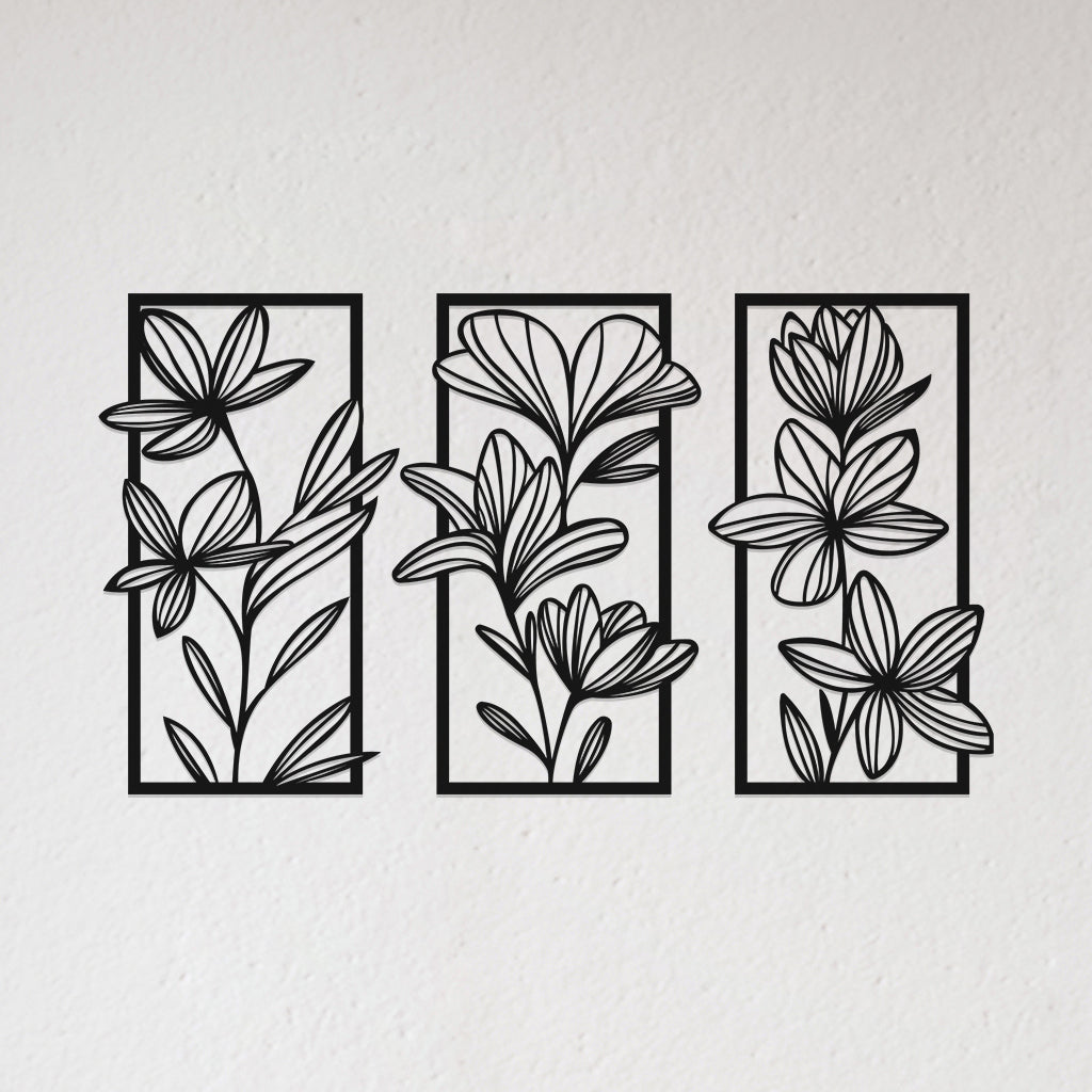 Flowers with Leaf Set Metal Wall Art