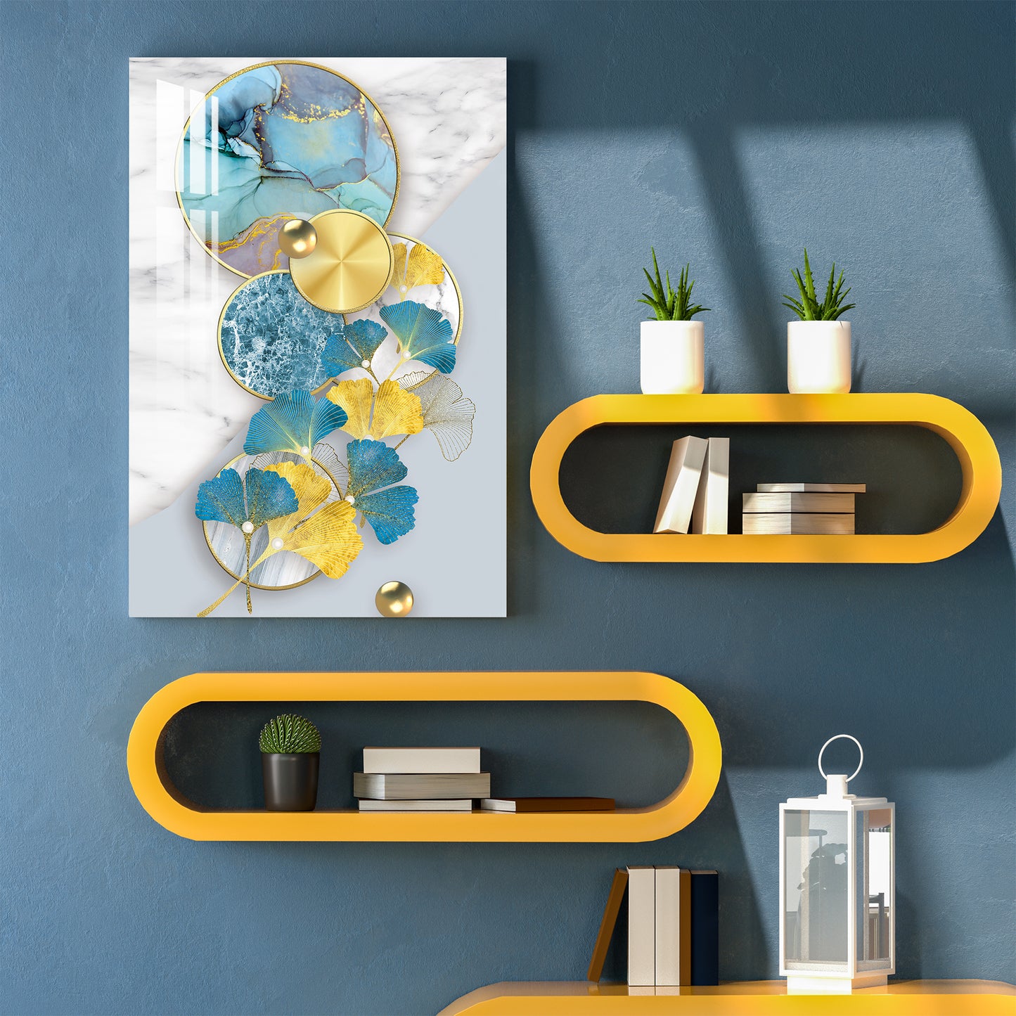 Blue & Golden Crystal Finish  Acrylic Wall Art