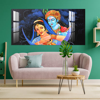 Radha Krishna on Moon Acrylic Wall Art