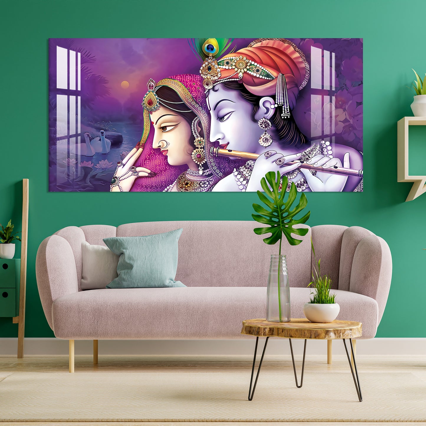 Beautiful Radha Krishna with Flute Acrylic Wall Art