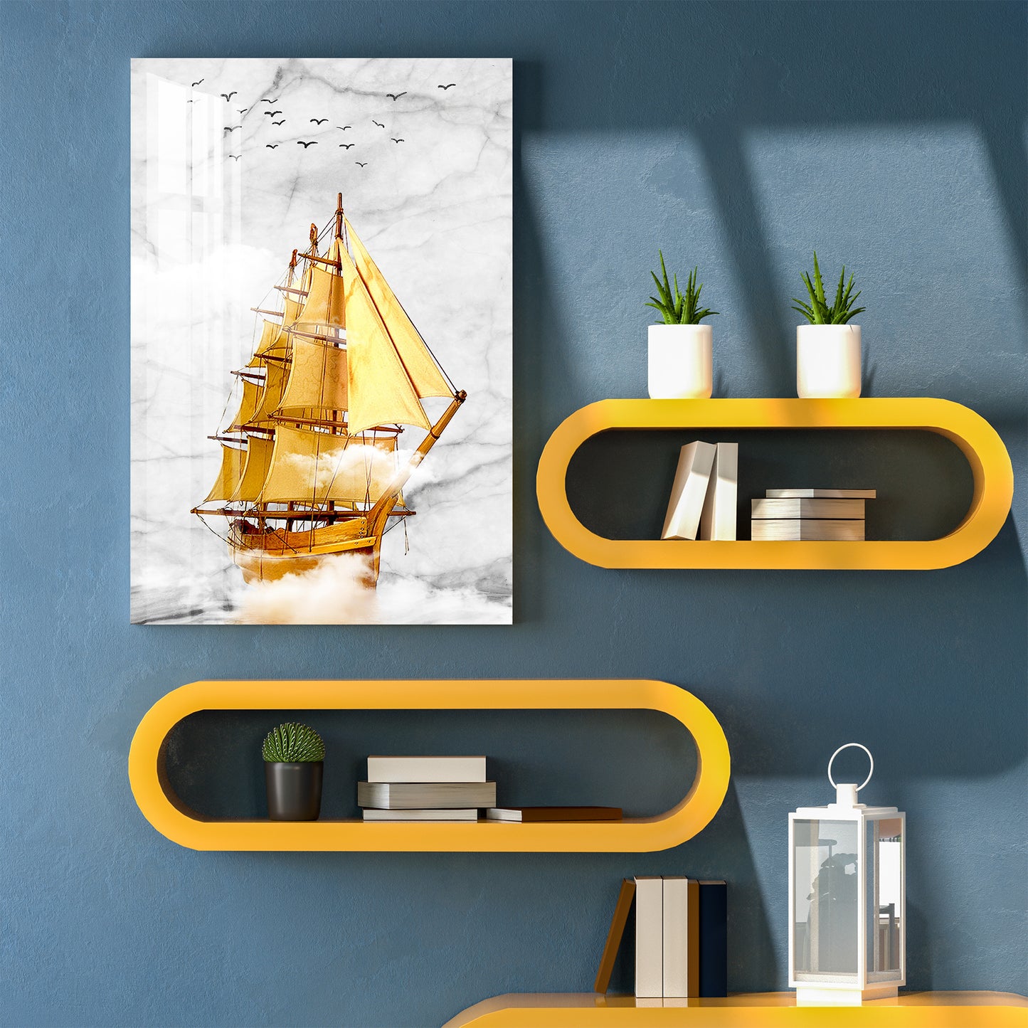 Golden Sailboat Acrylic Wall Art