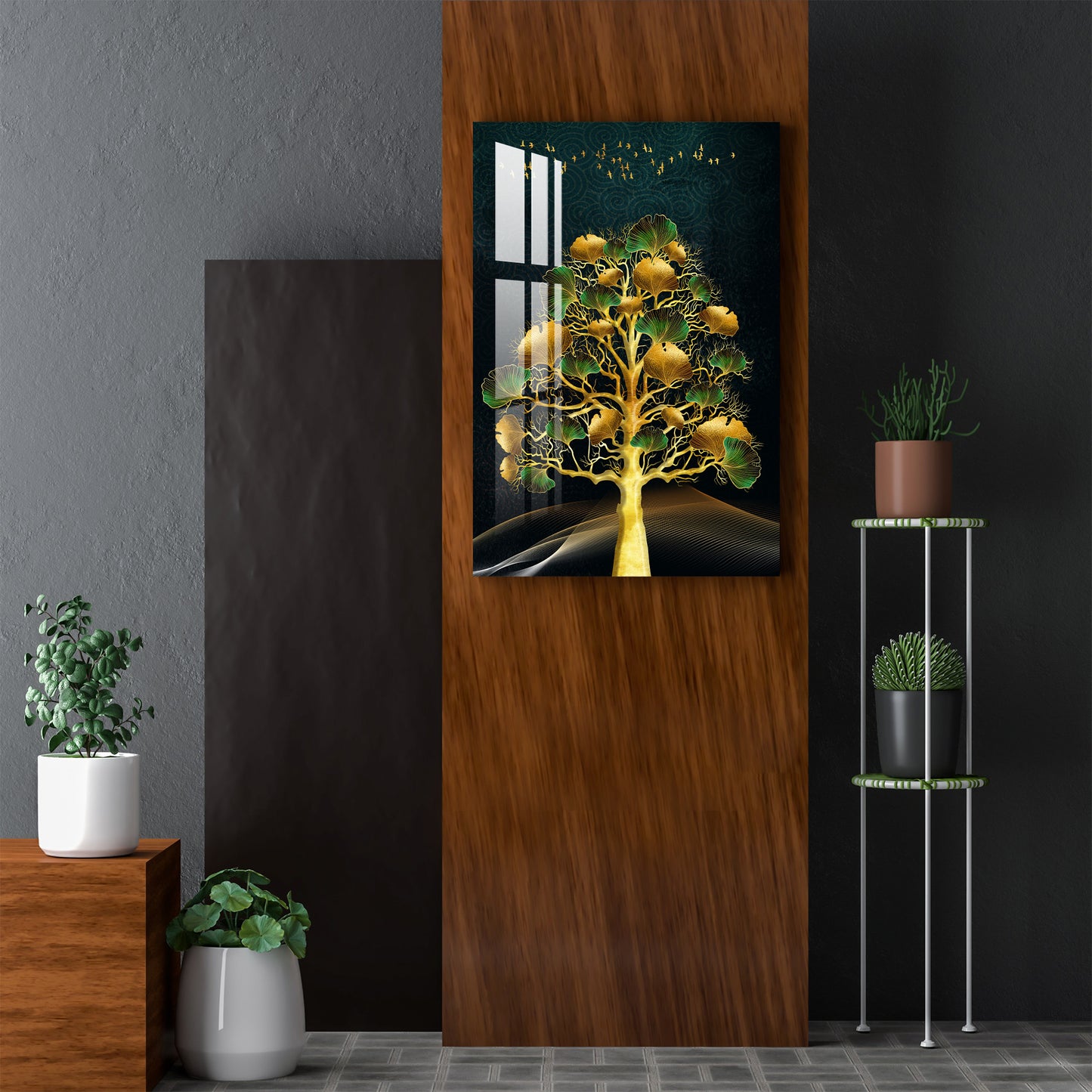 Tree with Golden & Green Leaves Acrylic Wall Art