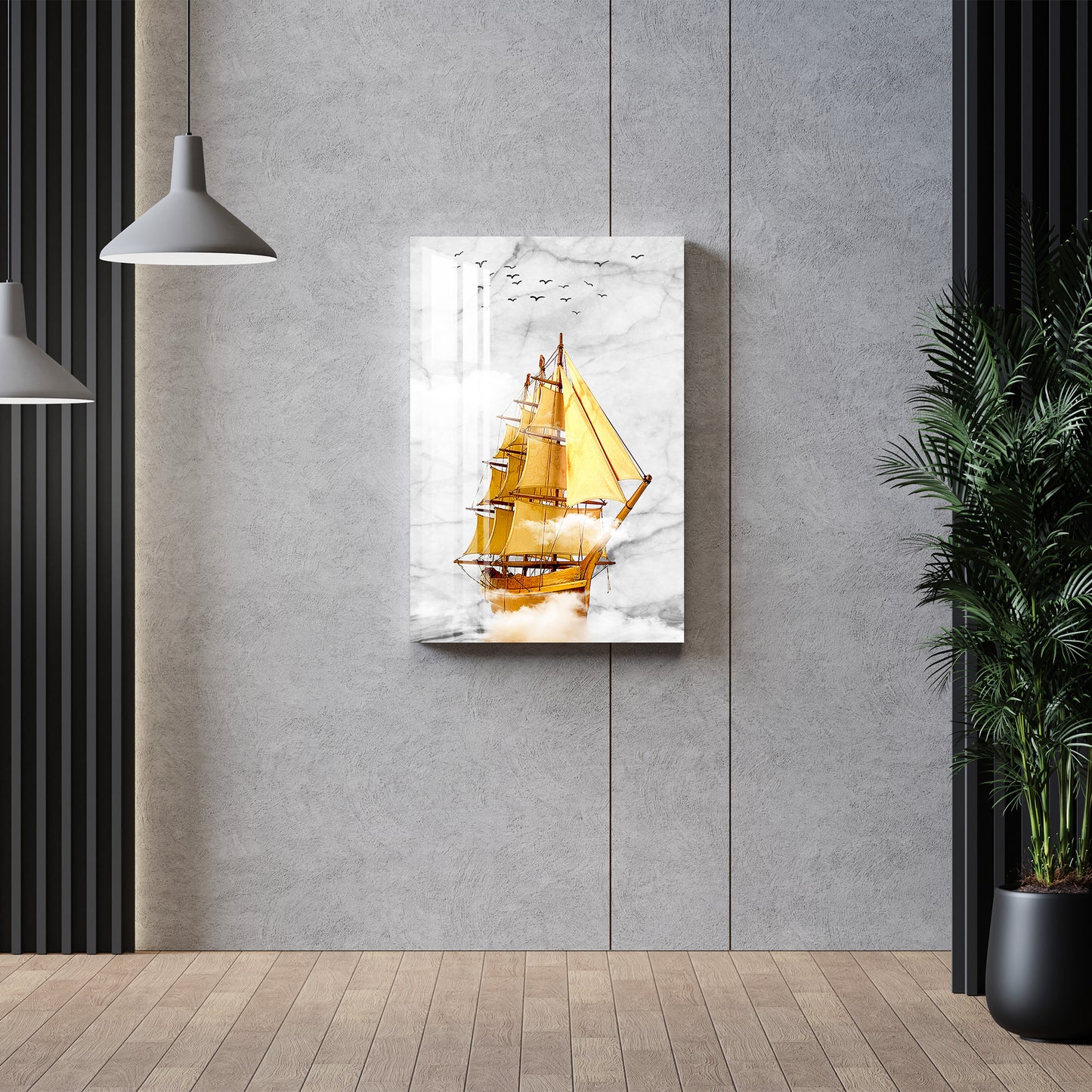 Golden Sailboat Acrylic Wall Art