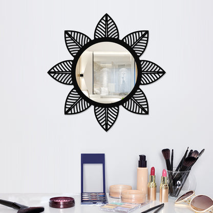 Round Metal Wall Mirror With Leaf