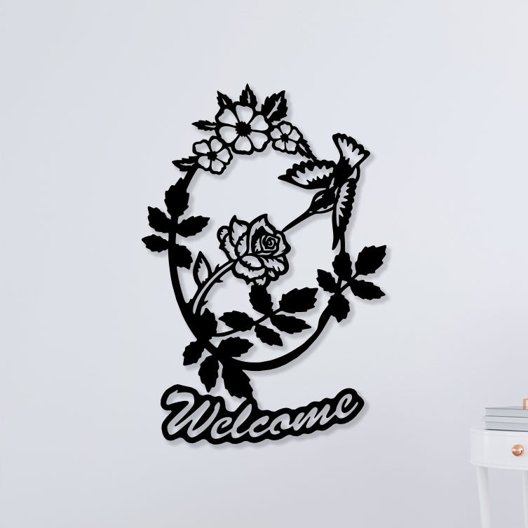 Welcome With Flower Metal Wall Art