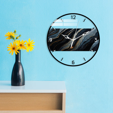 Black Agate with Golden Veins Printed Acrylic Wall Clock