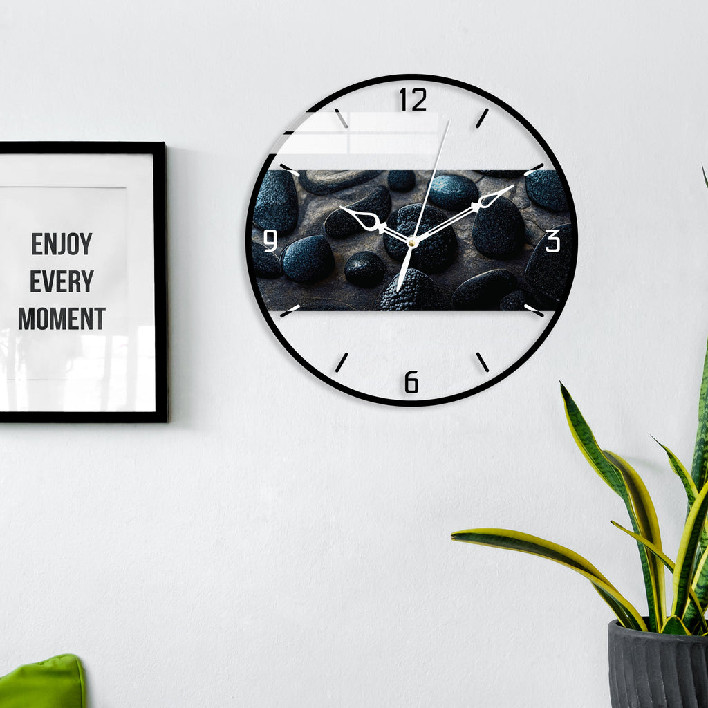 Rare Black Pebbles Printed Acrylic Wall Clock