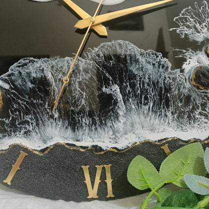 Black Beach View Epoxy Resin Wall Clock