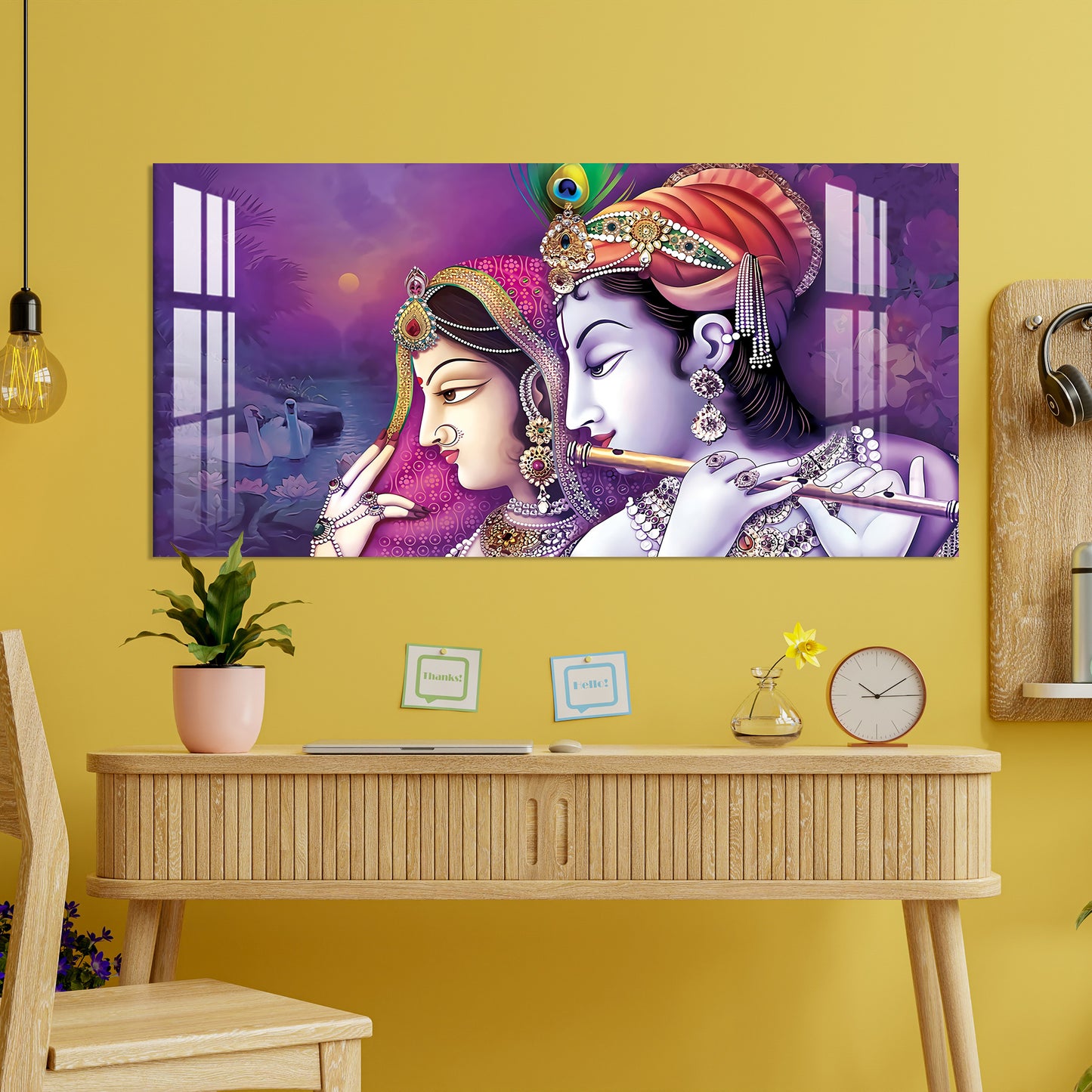 Beautiful Radha Krishna with Flute Acrylic Wall Art