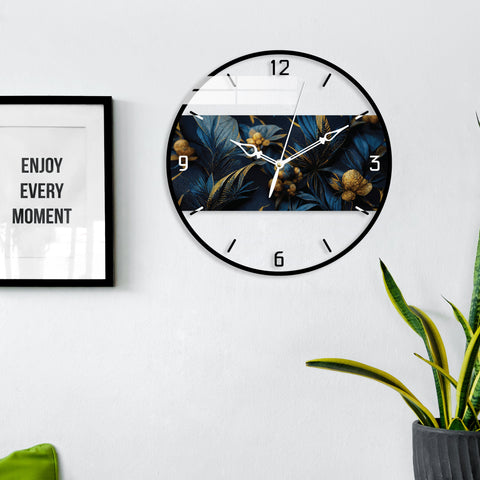 Botanical Blue Flowers Printed Acrylic Wall Clock
