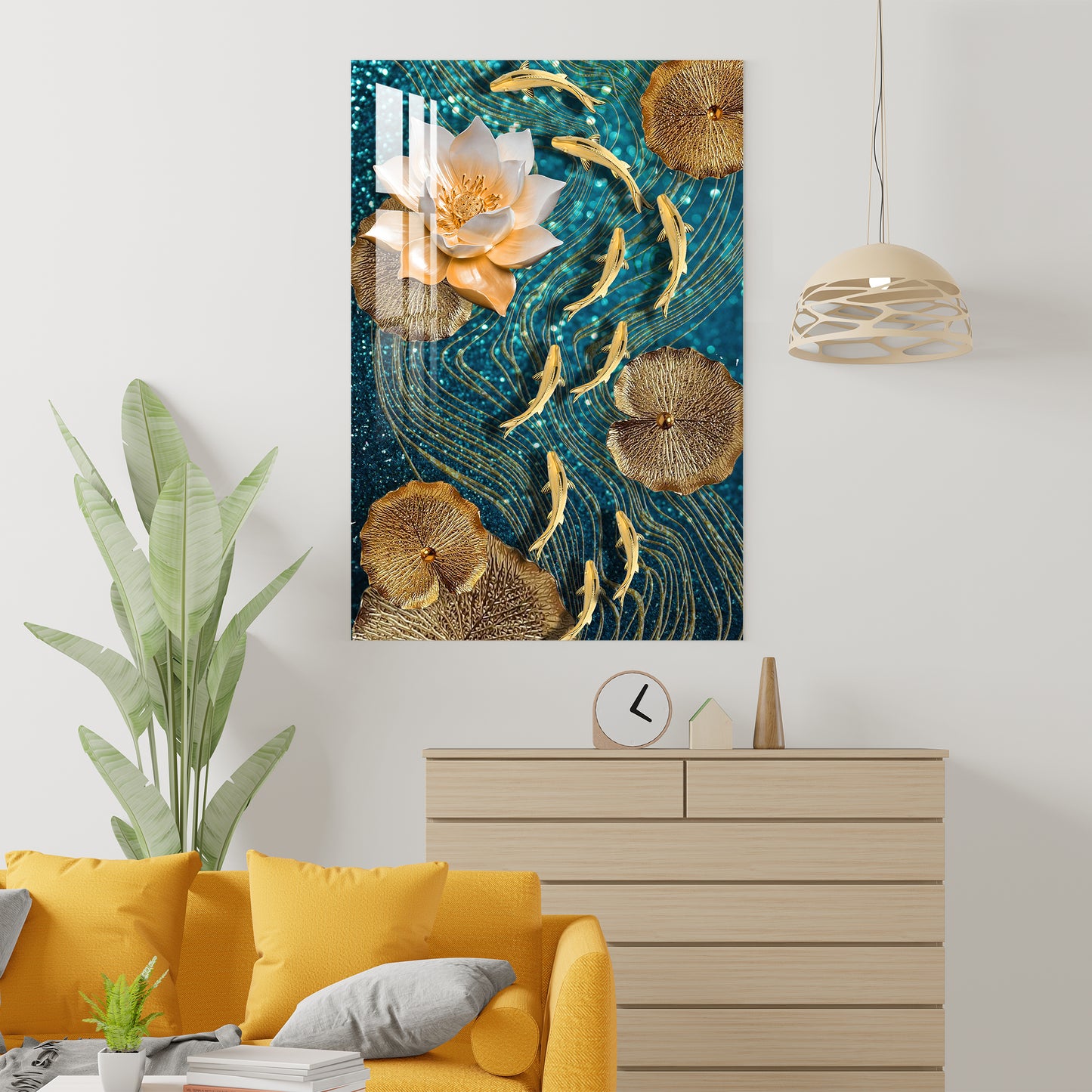 Modern Lotus With Koi Fish Acrylic Wall Art