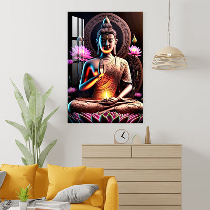 Buddha With Flowers Acrylic Wall Art - 29.5X20 inches / 5MM