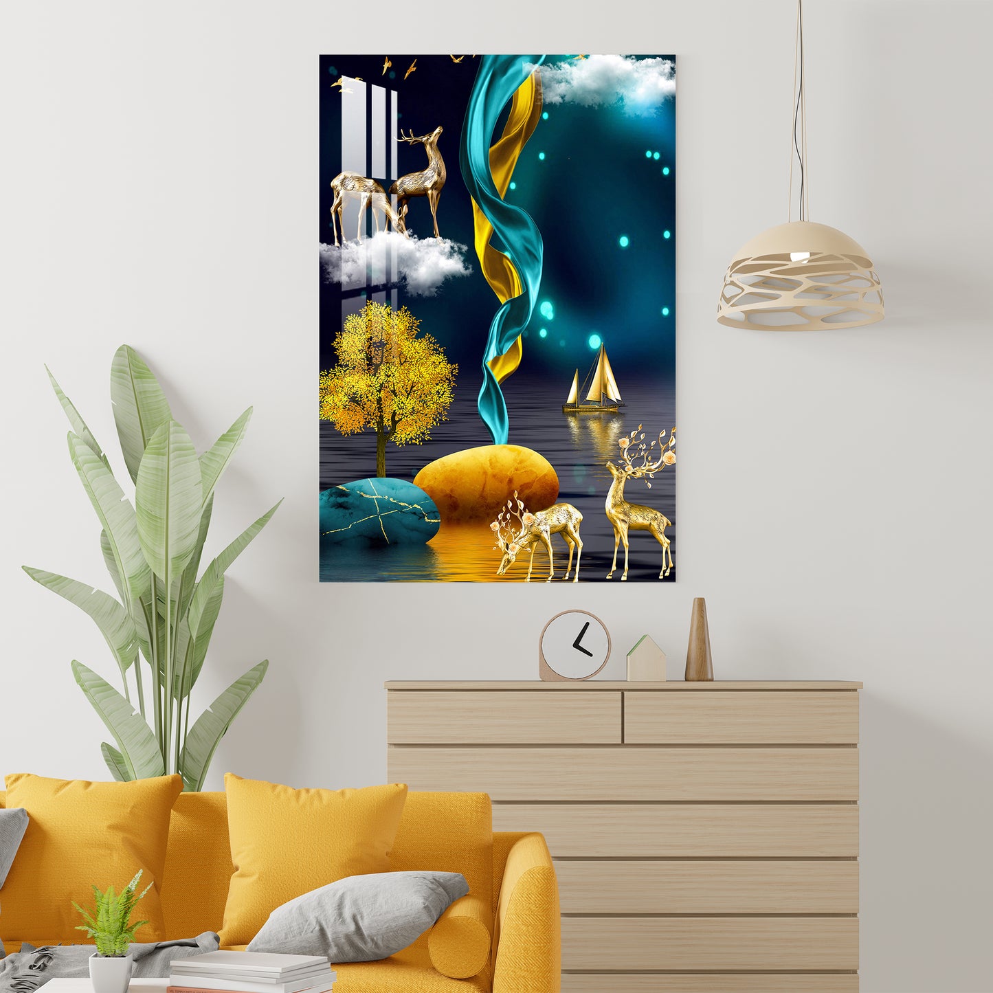 Dark Sky With Golden Tree Acrylic Wall Art