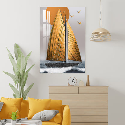 Golden Sailboat Acrylic Wall Art