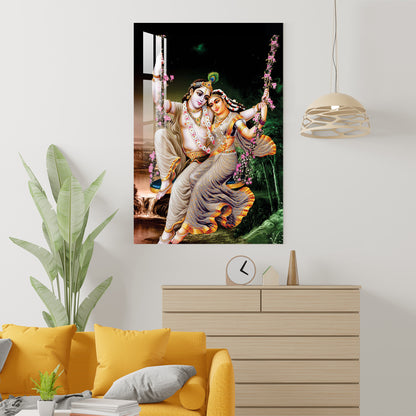 Radha Krishna on Floral Swing Acrylic Wall Art