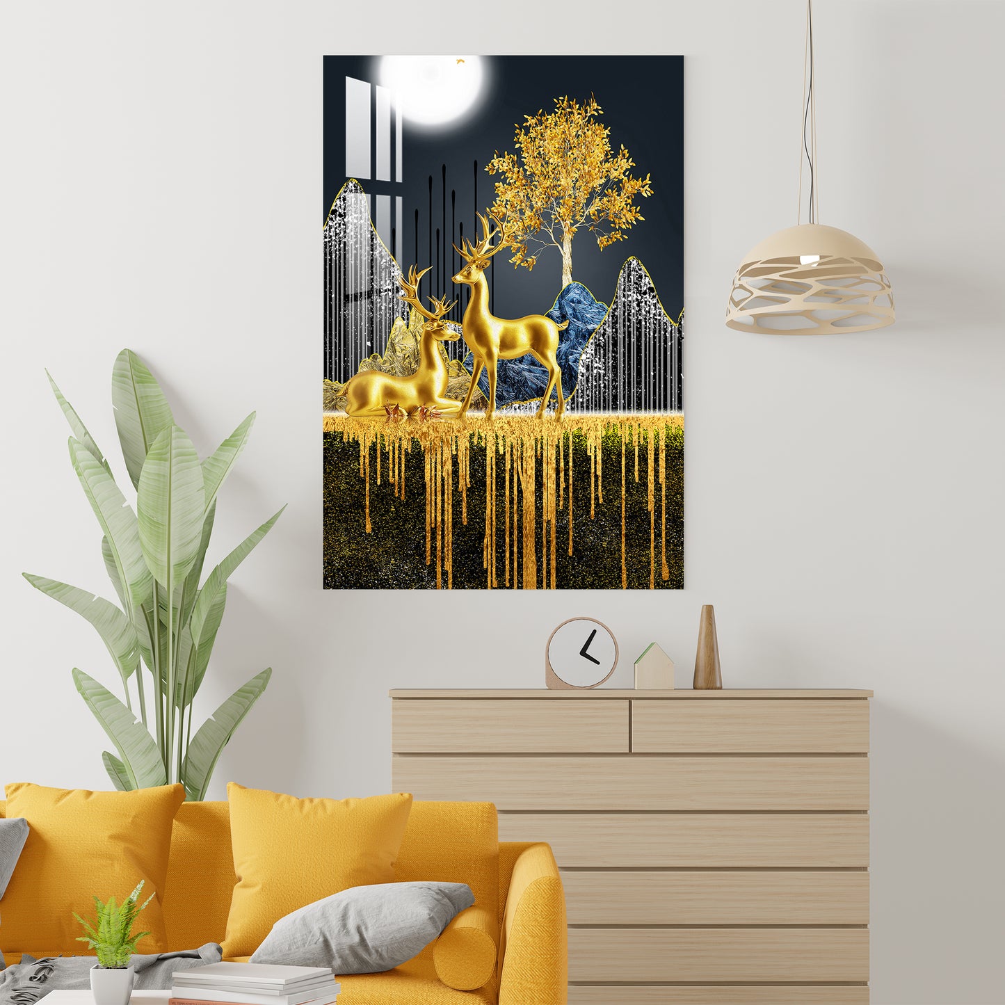 Deers In The Golden Forest Acrylic Wall Art