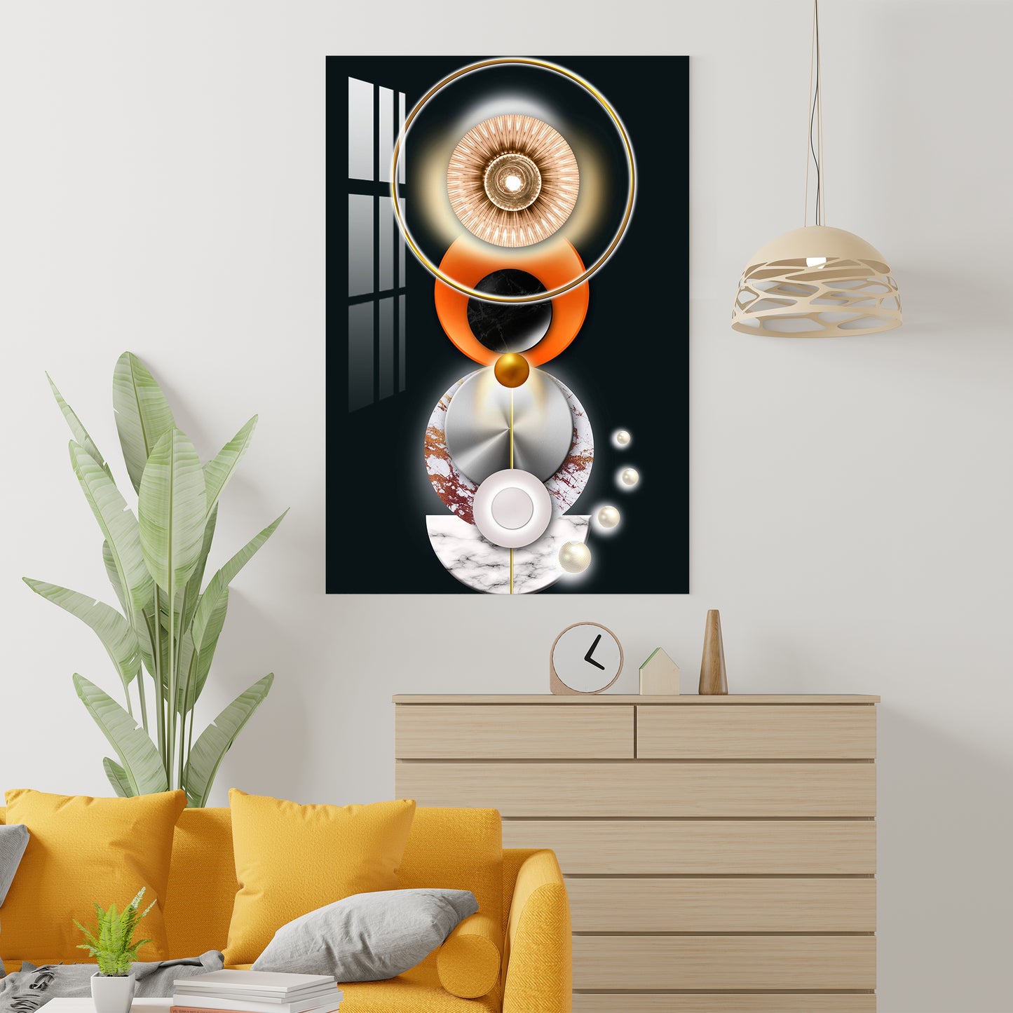 Abstract Geometric Orange Circle Acrylic Wall Art