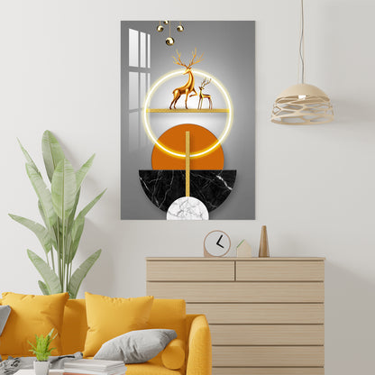 Golden Deer Illuminated Ring Acrylic Wall Art