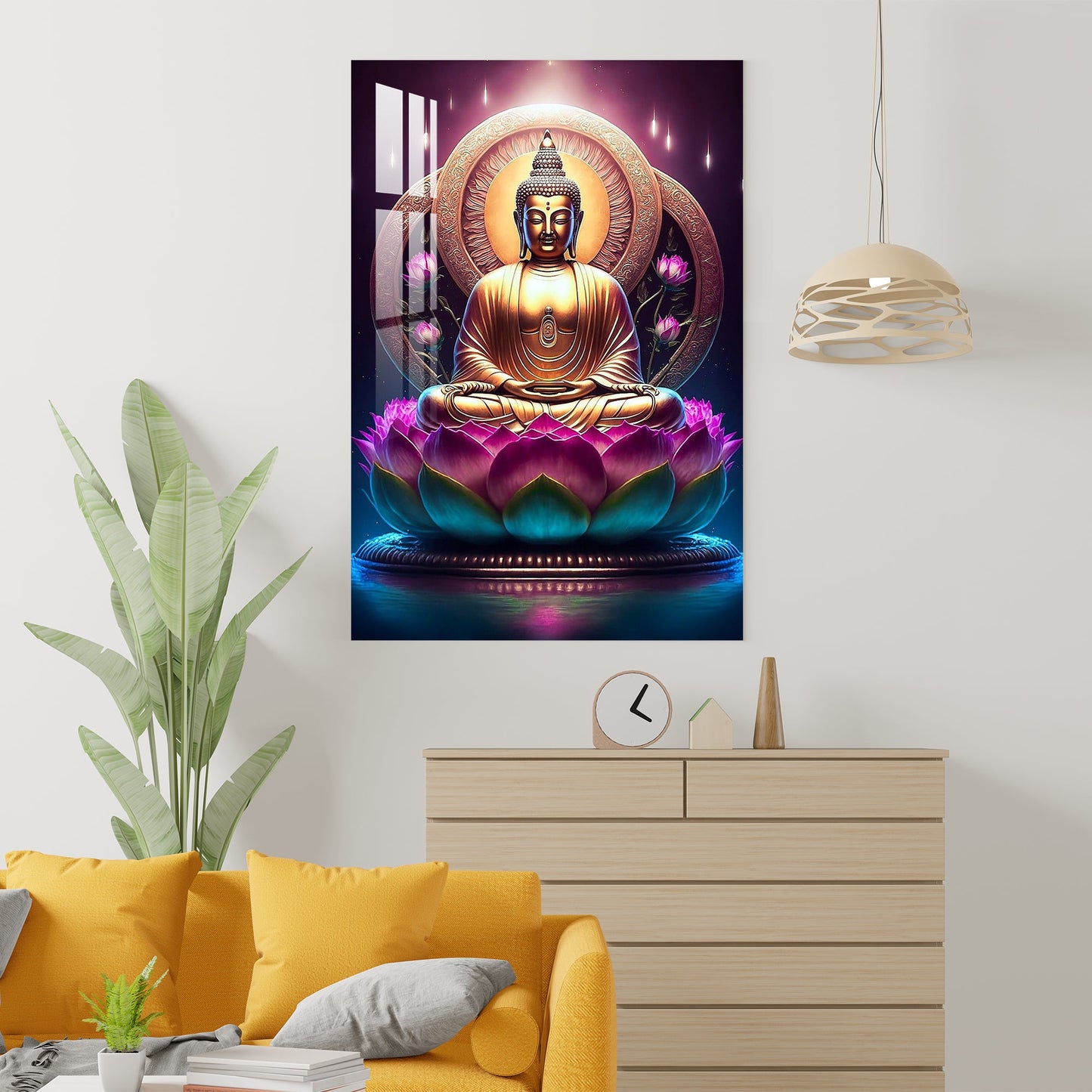 Lord Buddha With Lotus Acrylic Wall Art - 29.5X20 inches / 8MM (Premium)