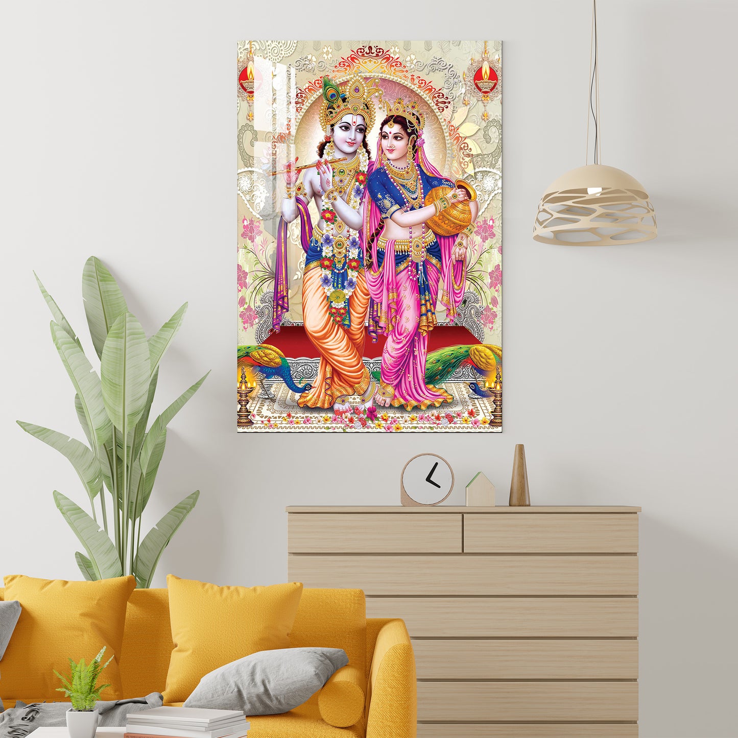 Radha Krishna & Peacocks Acrylic Wall Art