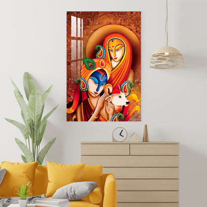 Radha Krishna With Calf Acrylic Wall Art