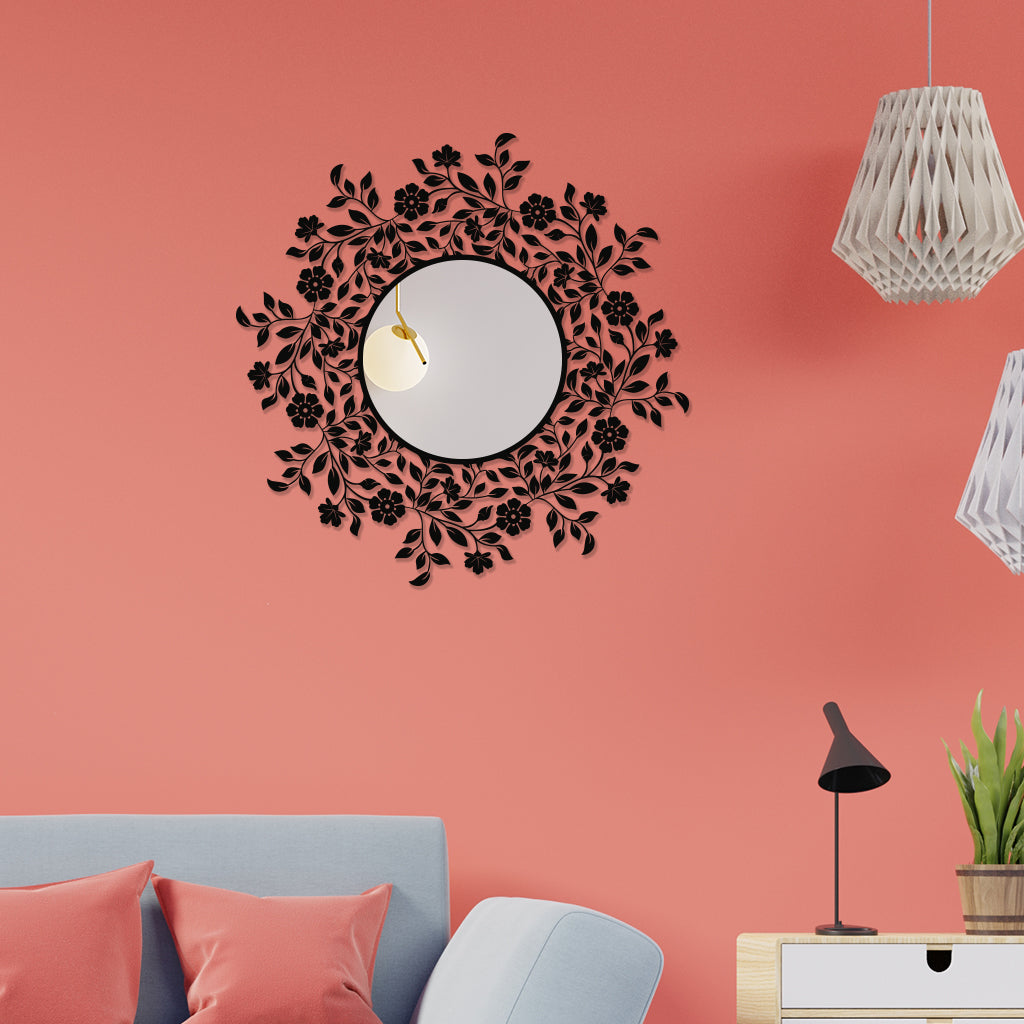 Floral Design Metal Wall Mirror