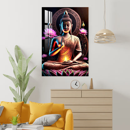 Buddha With Flowers Acrylic Wall Art