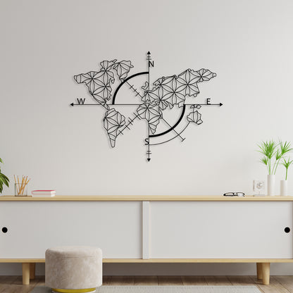 World Map With Direction Metal Wall Art