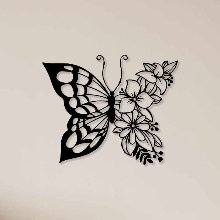Half Butterfly and Half Flowers Tattoo Design Stencil/tattoo