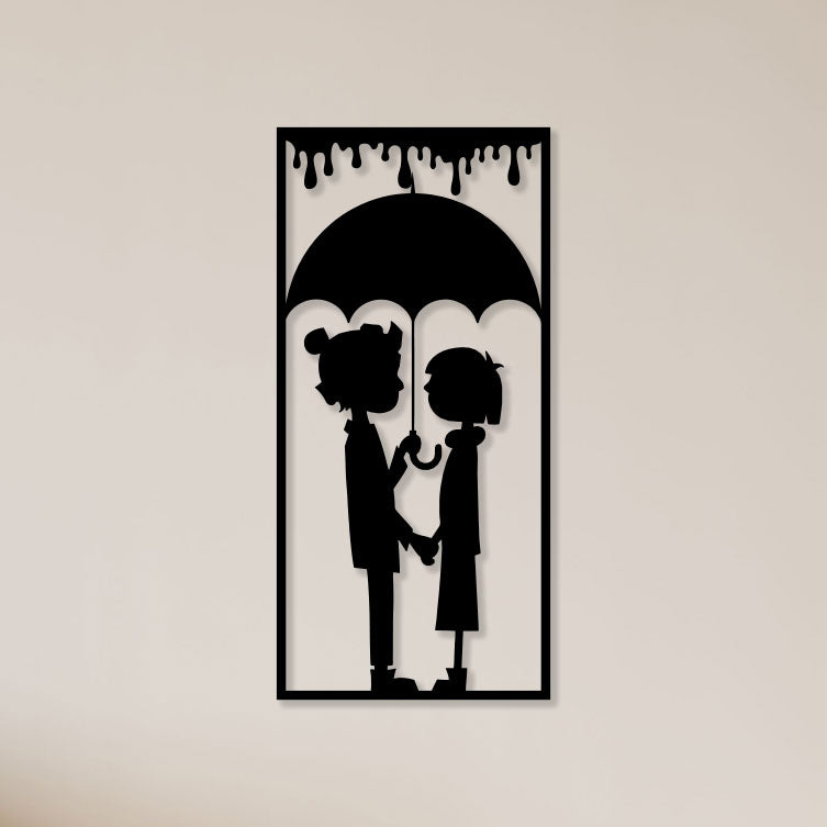 Couple With Umbrella Metal Wall Art